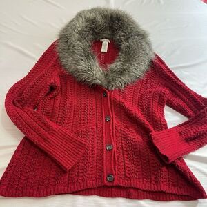 Cache Red Faux Fur Sweater Cardigan Size XL